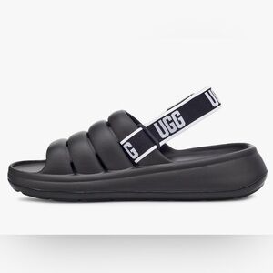 UGG Sz 9 Sport Yeah Puffer Detachable Logo Print Backstrap Slides Clogs Sandals